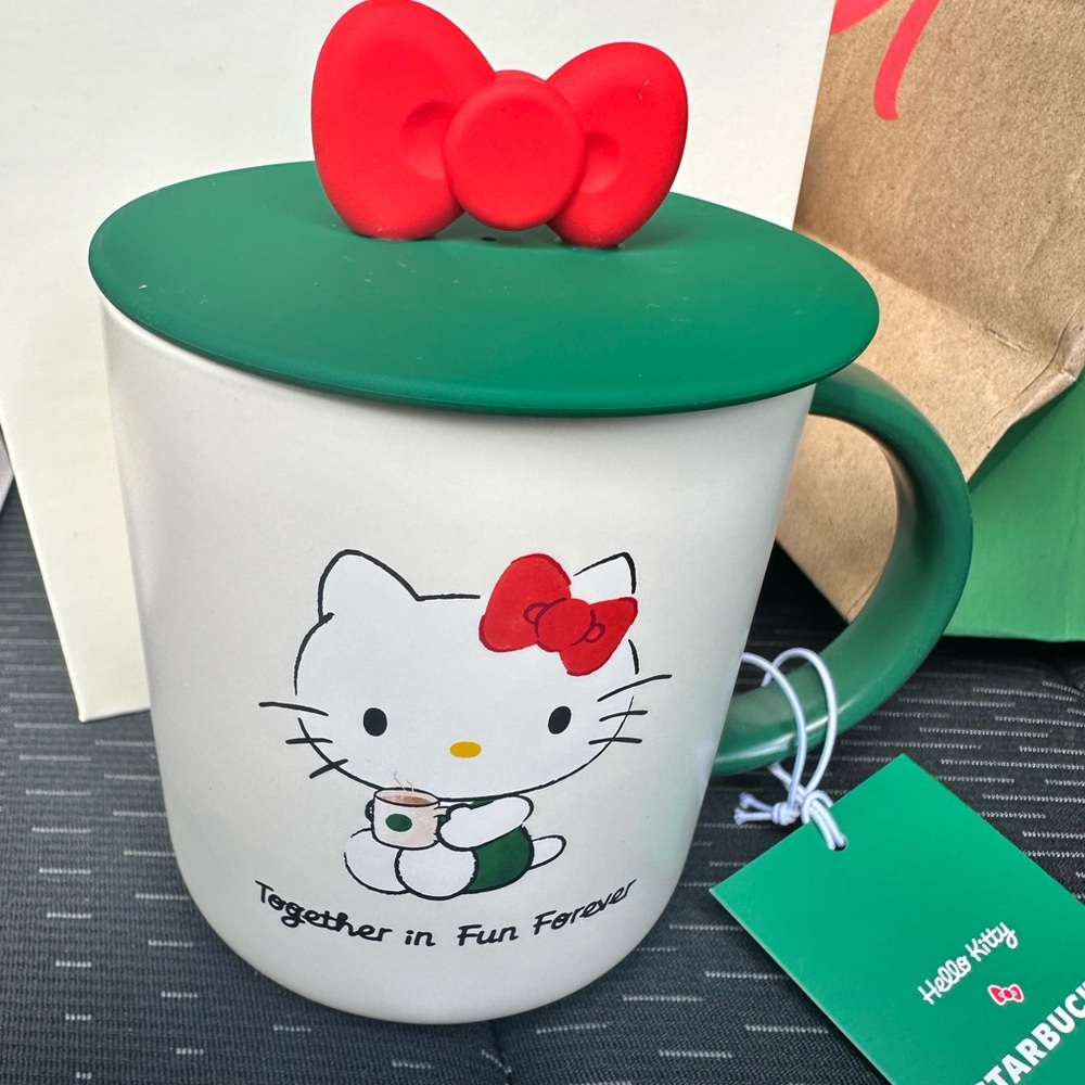 Starbucks Hello Kitty Mug with Red Bow and Green Lid